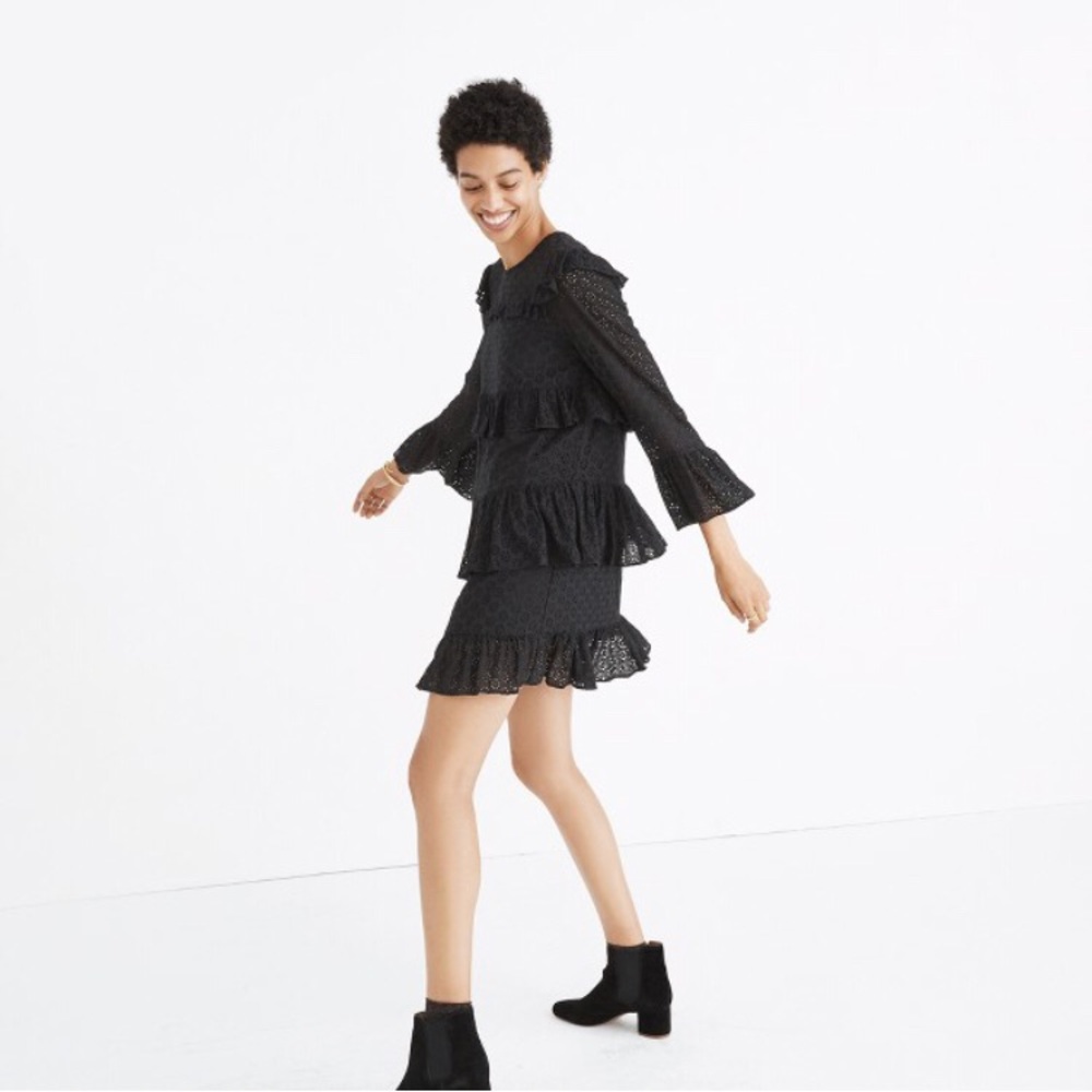NWT Madewell Black eyelet waterlily ruffle dress